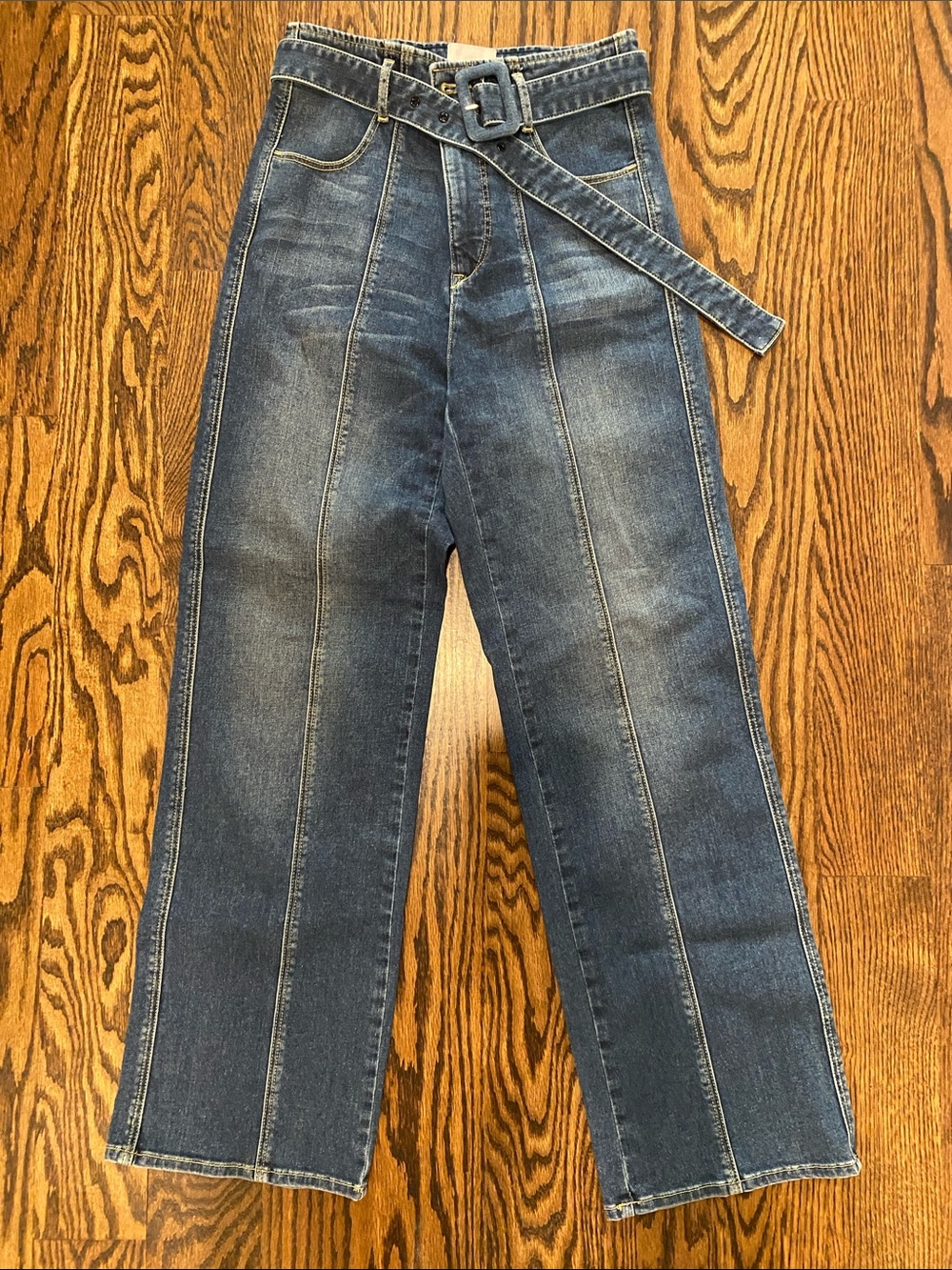 Colovos Women's High-Rise Straight-Leg Jeans with Denim Belt — Washed Blue